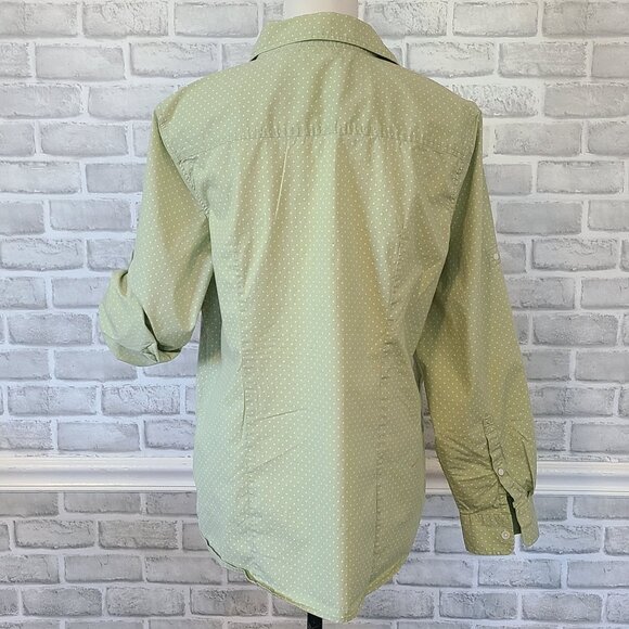 LL Bean Shirt Polka Dots Button Pockets Roll Tab Long Sleeve XL Classic Relaxed - Picture 4 of 7